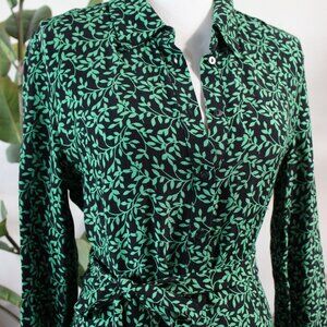 Green & Black Leaf Print Dress
